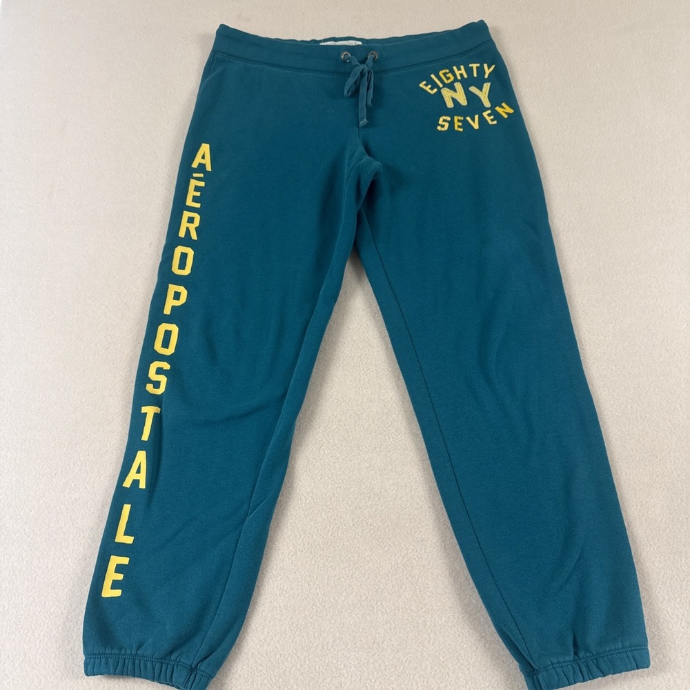 Vtg Y2K Aeropostale Sweatpants Spellout Women LRG Teal Blue Athleisure